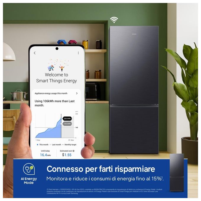 Samsung RB53DG706AB1EF Frigorifero Combinato 538 L 203 cm Classe B 34 dB No Frost Twin Cooling Wi-Fi SpaceMax colore Nero