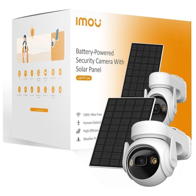 Imou IPC-K9ECP-3T0WE-FSP12-TYPEC Cell PT Lite Kit Telecamera IP Esterna PTZ 3MP 2K Wi-Fi Pannello Solare IP66 colore Bianco