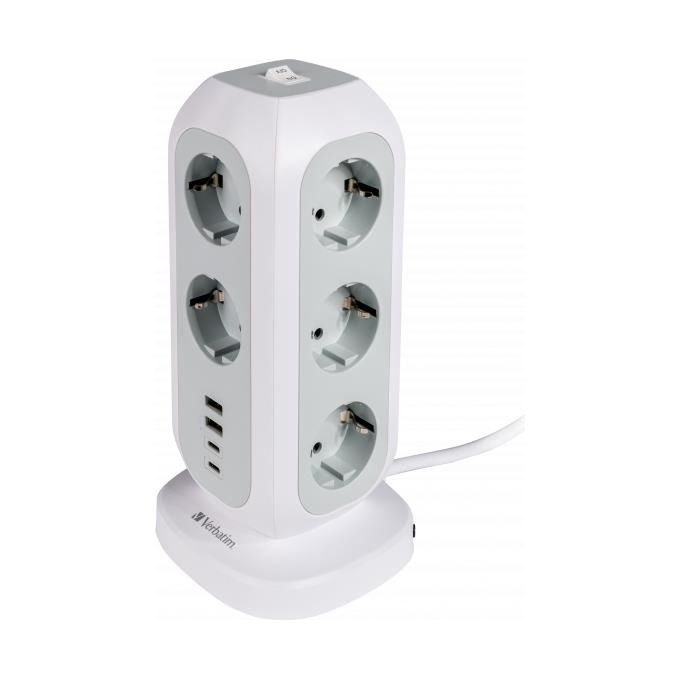 Verbatim 49547 EU Power Tower Multipresa 11 Prese AC 2 USB C 2 USB A con Interruttore Cavo 2 m colore Bianco