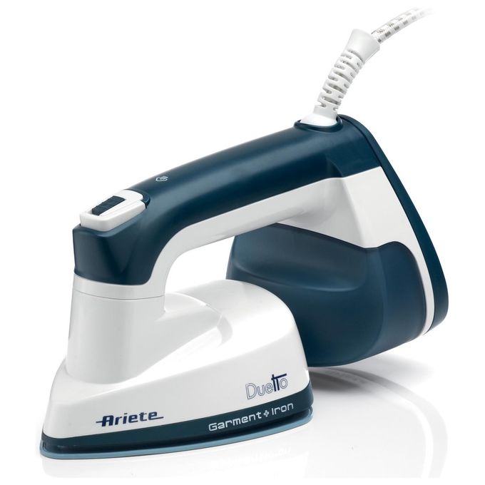Ariete 6246 Duetto Garment Iron Stiratrice a Vapore Verticale e Ferro da Stiro con Piastra in Ceramica Antiaderente 1000W Bianco-Blu