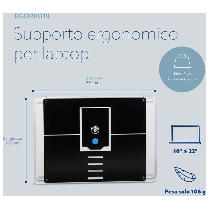R-Go Tools RGORIATBL Supporto per Laptop in Alluminio Regolabile in 4 Posizioni per Schermi da 10'' a 22'' colore Nero