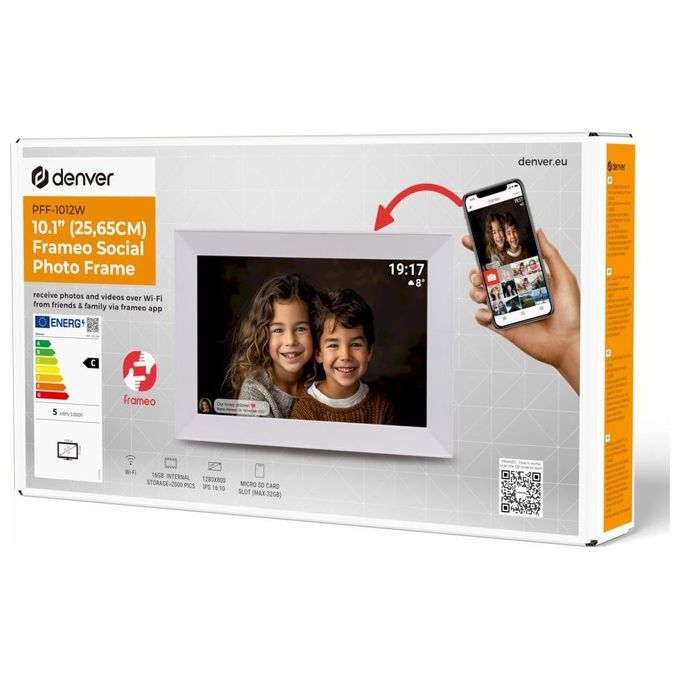 Denver 119101040480 Frameo PFF-1012W Cornice digitale Wi-Fi 10.1'' IPS HD Touch 16 GB memoria interna microSD supportata colore Bianco