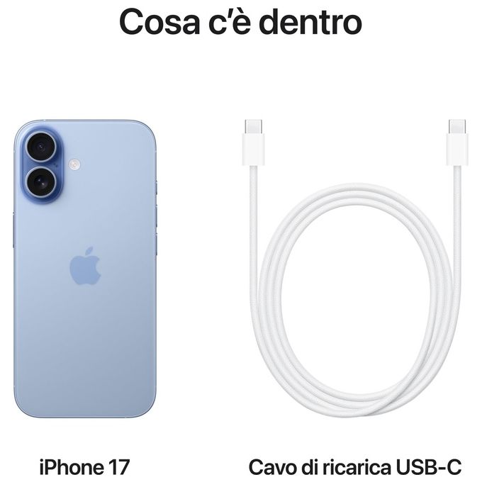 Apple MG6L4QL-A iPhone 17 Smartphone 5G 6.3'' OLED 256GB Chip A19 Doppia Cam 48MP iOS 26 colore Azzurro Nebbia