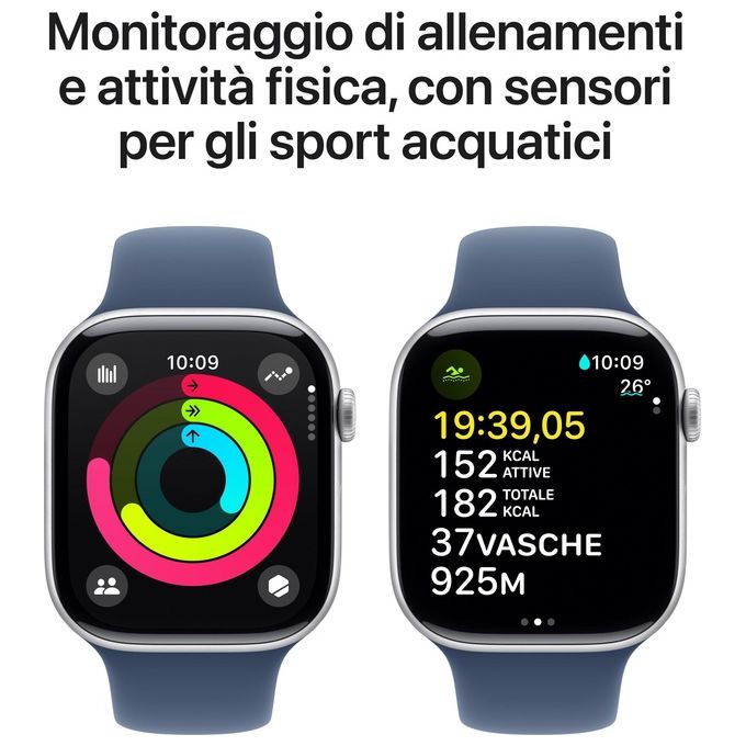 Apple MWWL3QL-A Apple Watch Series 10 GPS Smartwatch 46 mm con cassa in alluminio Argento e cinturino Sport Loop Denim colore Denim