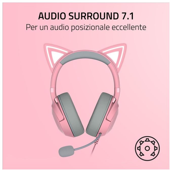 Razer RZ04-04730200-R3M1 Kraken Kitty V2 Cuffie Gaming Cablate con Microfono Cardioide HyperClear Driver TriForce da 50 mm Illuminazione RGB Reattiva colore Rosa