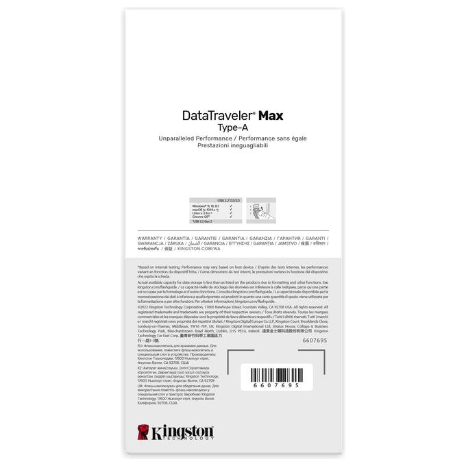 Kingston DTMAXA-1TB DataTraveler Max Unita' Flash USB 3.2 Gen 2 Capacita' 1000 GB Velocita' Lettura fino a 1000 MB-s Scrittura fino a 900 MB-s colore Rosso