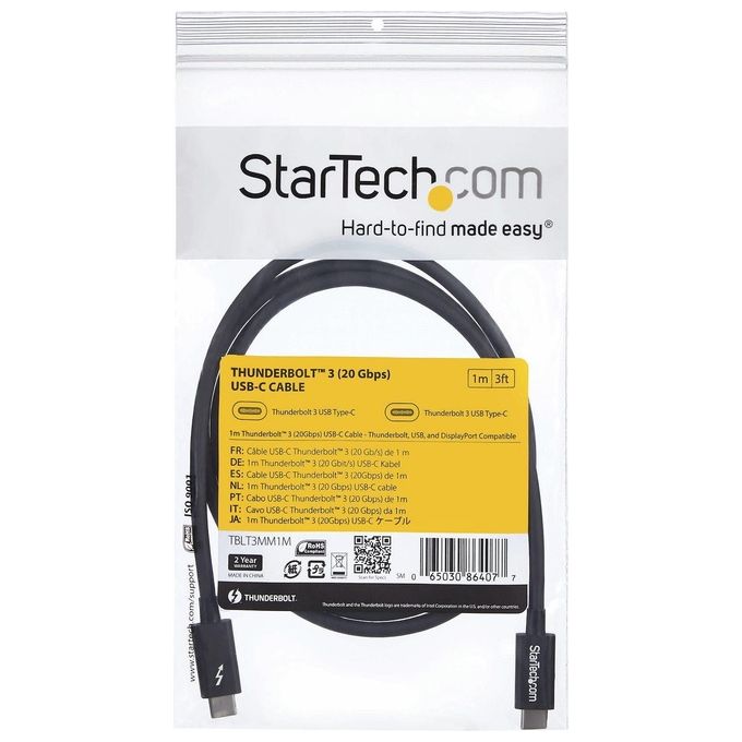 Startech cavo thunderbolt 3 usb-c (20gbps) da 1 m - compatibile con thunderbolt, usb e displayport - m-m
