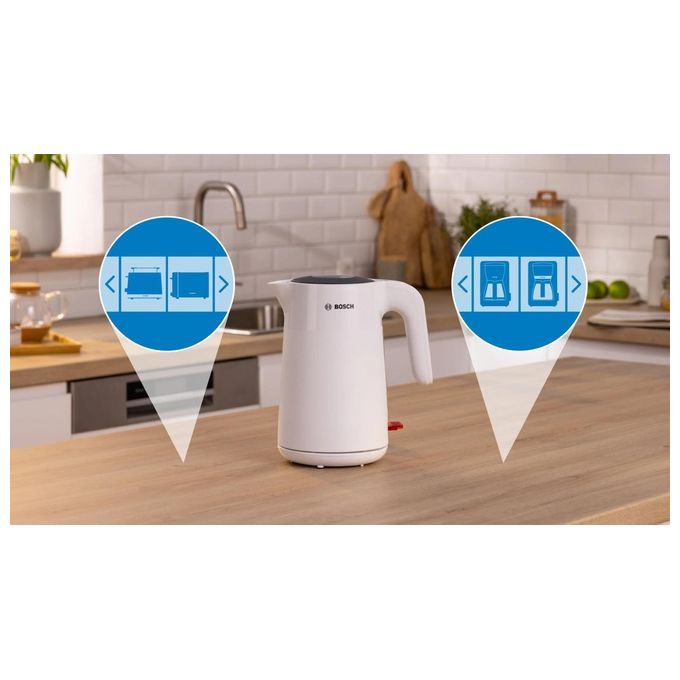 BOSCH TWK2M161 MyMoment Bollitore Elettrico 1,7 L 2400 W Base Girevole Spegnimento Automatico Protezione Surriscaldamento colore Bianco