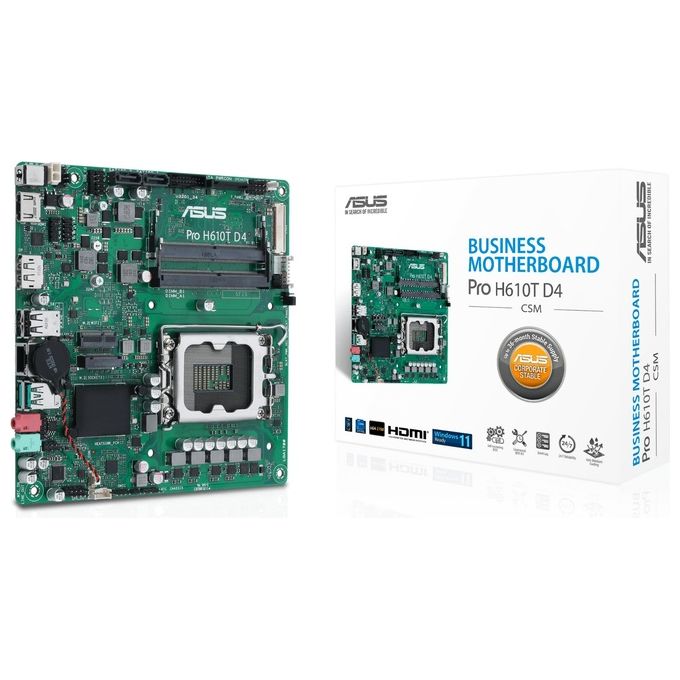 ASUS 90MB1AM0-M0EAYC Pro H610T D4-CSM Scheda madre mini ITX Intel H610 LGA 1700 DDR4 fino a 64 GB M.2 SATA HDMI DisplayPort colore Nero