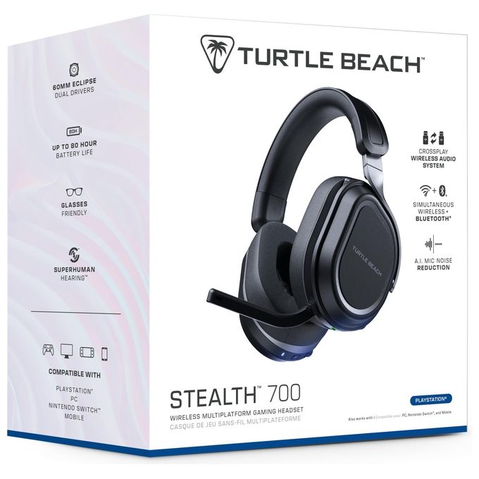 Turtle Beach TBS-3101-05 Stealth 700 Cuffie Wireless Gaming con Driver 60mm Batteria 80 Ore Bluetooth 5.2 e Doppio Trasmettitore USB per PS5 PS4 PC colore Nero