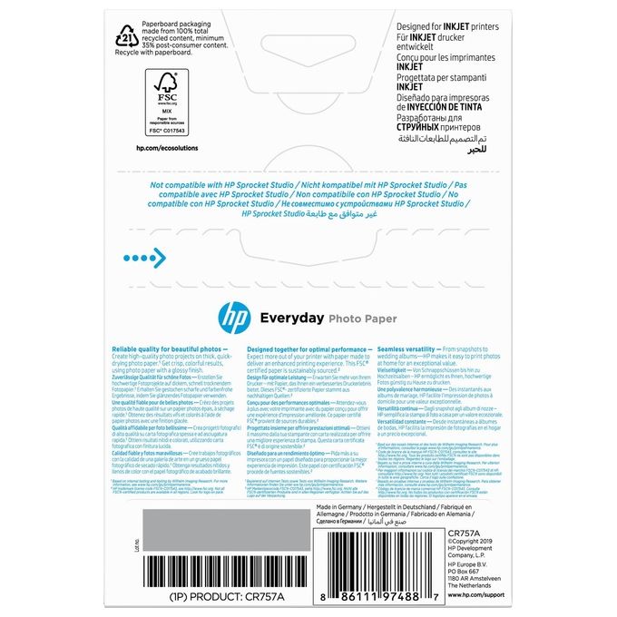 HP Carta Foto Glossy Cr757a 10x15 100f