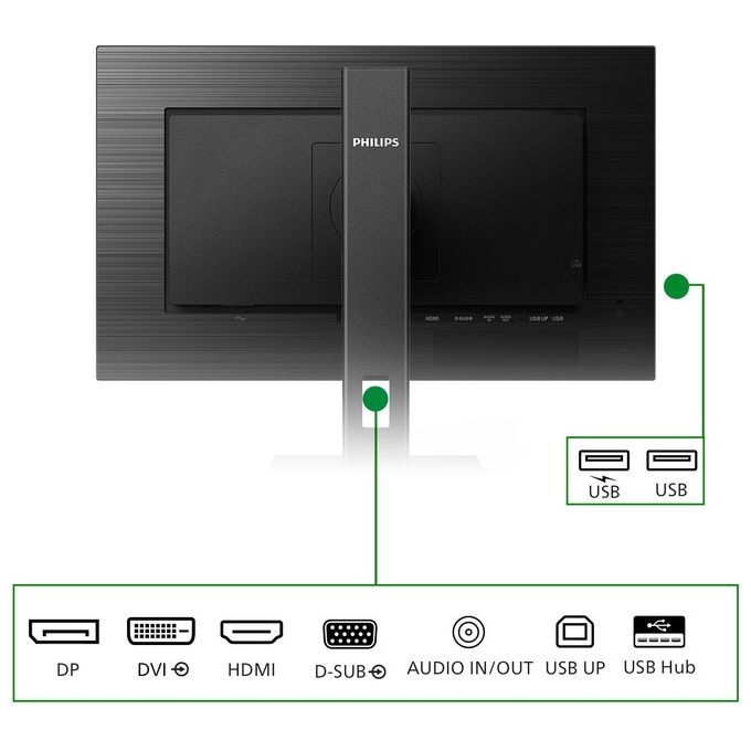 Philips 242B1G-00 Monitor PC 23.8'' IPS Full HD 1920x1080 75Hz 4ms Hub USB HDMI DisplayPort VESA colore Nero