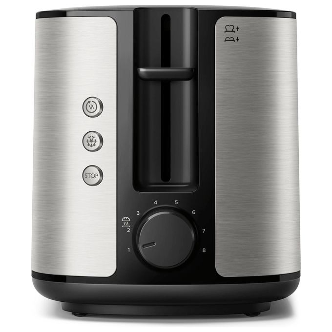 Philips HD2650-90 Viva Collection Tostapane 2 Fette Fessura Ampia 950W 8 Livelli di Doratura colore Nero Acciaio