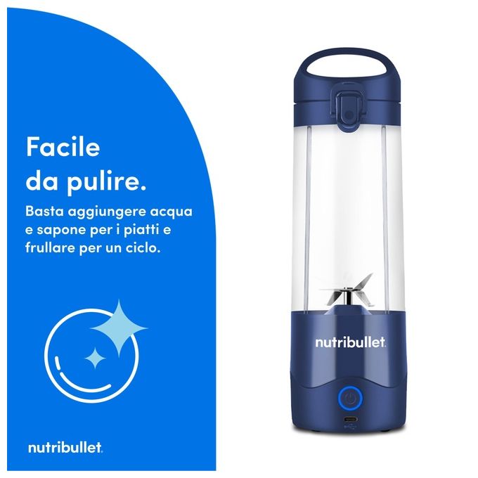 NutriBullet NBP003NBL Frullatore per Sportivi Portatile Cordless USB-C 0.475 L Tritaghiaccio colore Blu Navy
