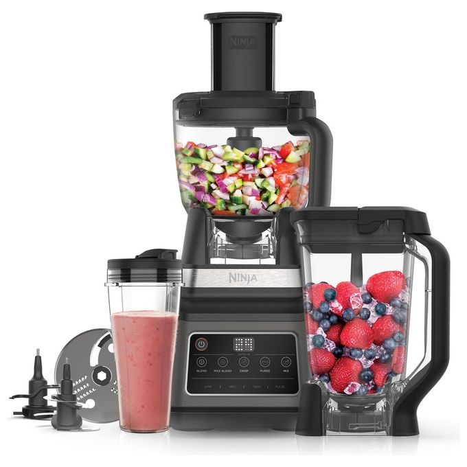 Ninja BN800EU Robot Da Cucina 3-In-1 Con Auto-iQ 1200 W Ciotola Da 1.8 Litri Caraffa Da 2.1 L Bicchiere Da 0.7 L 2.1 Litri Nero Argento