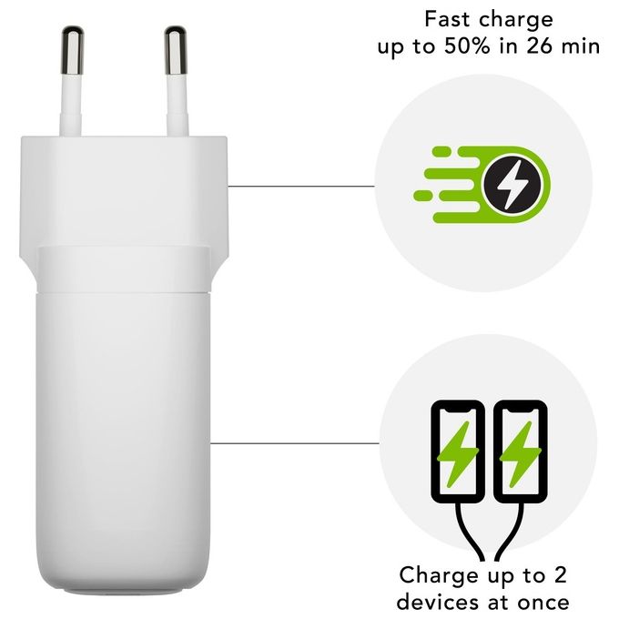Dbramante1928 CI65EUWH7100 re-charge Caricabatterie da Parete 65 W USB-C e USB-A colore Bianco