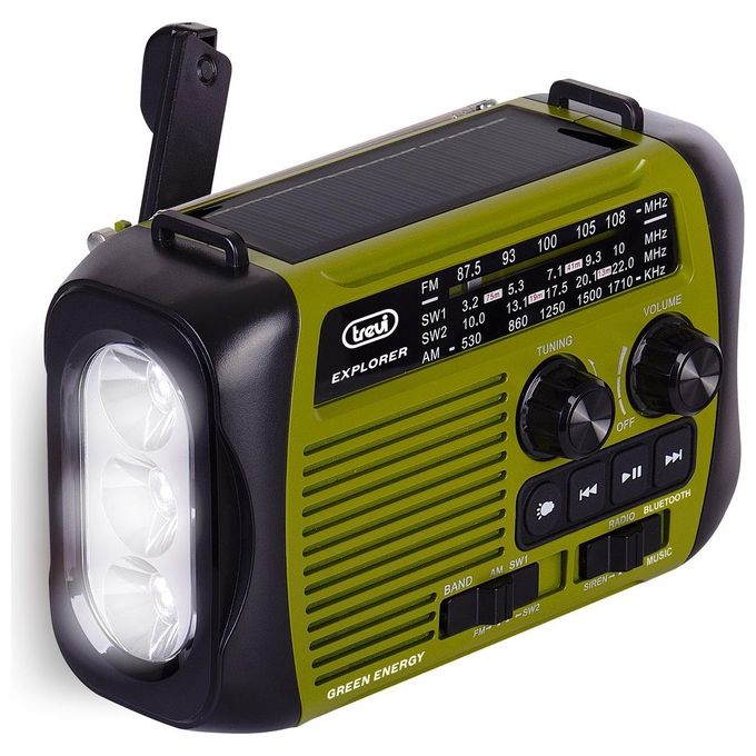 Trevi RA 7F30 BT Radio Portatile AM FM SW Bluetooth Dinamo Solare Powerbank Torcia LED colore Verde