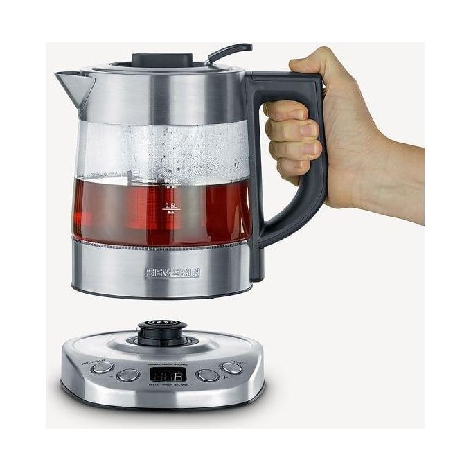 Severin WK 3473 Bollitore per Acqua e Te' 1 L 2200 W con 5 Programmi Preimpostati Temperatura Regolabile da 40°C a 100°C colore Vetro e Acciaio Inox