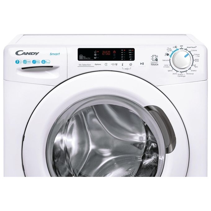 Candy CSS41272DWSE-11 - Lavatrice Libera Installazione 7 kg, Classe C, Slim Profondita' 45 cm, Centrifuga 1200 giri-min, Funzione Vapore + Smart Touch NFC, (85 × 60 × 45 cm), Bianco