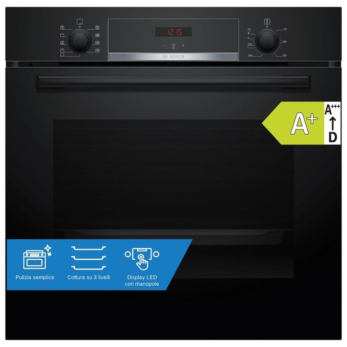 Bosch HBA534BB3 Serie 4 Forno da incasso Elettrico 71 L Classe A+ 7 Funzioni HotAir 3D EcoClean (60x60x55 cm) colore Nero