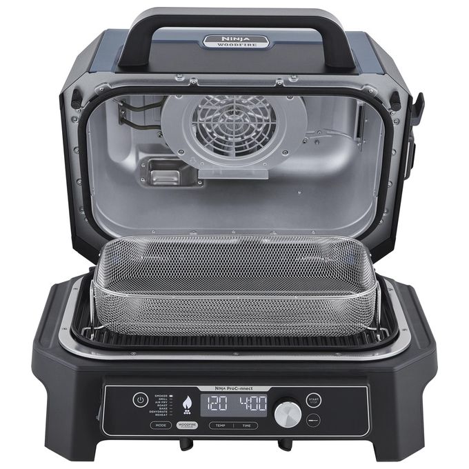 Ninja OG901EU Woodfire Pro Connect XL Barbecue Elettrico 7 in 1 Griglia Affumicatore Friggitrice ad Aria 1700W App Wi-Fi IPX4 colore Nero