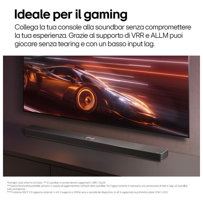 LG S70TY Soundbar 3.1.1 canali 400W Dolby Atmos DTS:X Speaker Centrale Up-Firing Subwoofer Wireless colore Nero