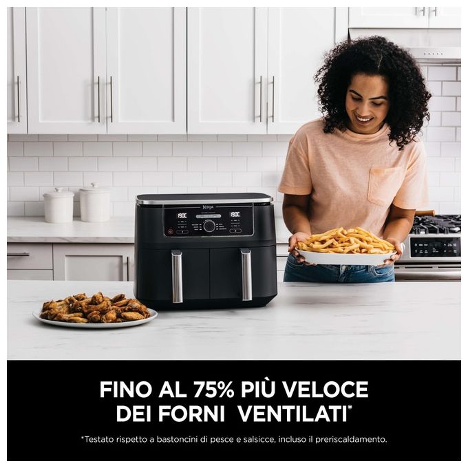 Ninja AF400EU Friggitrice ad aria Dual Zone 9.5 L 2470 W 6 funzioni 2 cestelli digitale colore Nero