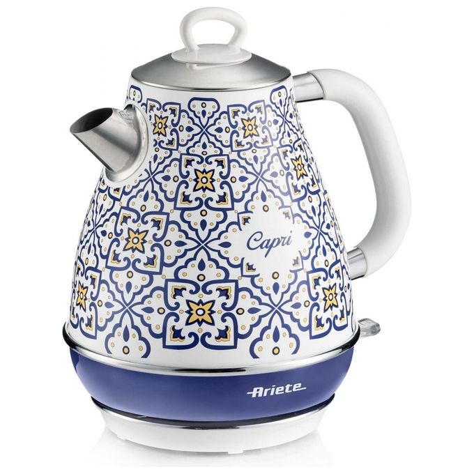 Ariete 2869 Capri Bollitore Elettrico 1.7 L 2200 W Base Cordless 360° Autospegnimento Filtro Anticalcare colore Bianco Azzurro