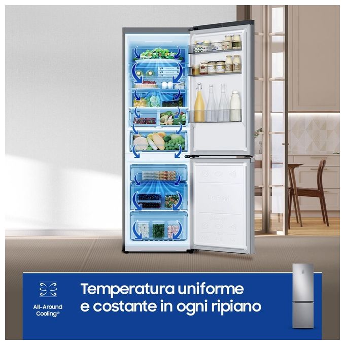 Samsung RB34C775CS9 EcoFlex AI Frigorifero Combinato 344 L 185 cm Classe C 35 dB No Frost Wi-Fi SpaceMax colore Inox