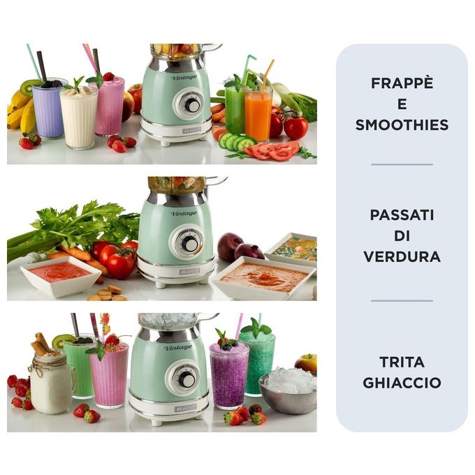 Ariete 583 Vintage Frullatore da tavolo 1,5 L 1000 W 4 Lame Acciaio Inox 4 Velocita' Pulse Tritaghiaccio colore Verde