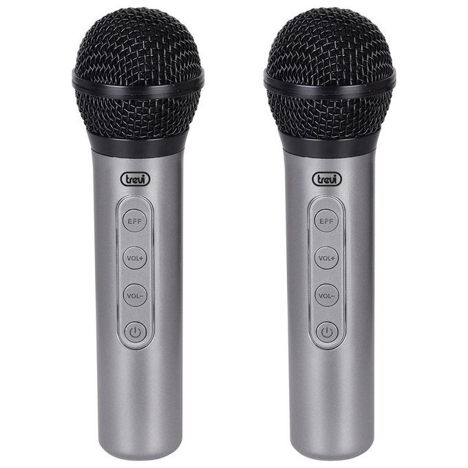 Trevi EM415R-BK Set 2 Microfoni Wireless Dinamici Unidirezionali 2.4GHz Jack 6.3mm Batteria USB Type-C colore Nero Argento