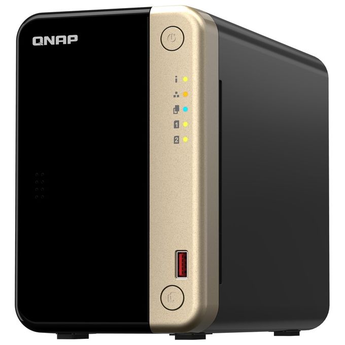 Qnap TS-264-8G NAS Tower 2 Bay Intel Celeron N5095 4 Core 8 GB DDR4 2x2.5GbE HDMI 4K 2x M.2 PCIe Gen3 QTS 5 colore Nero Oro