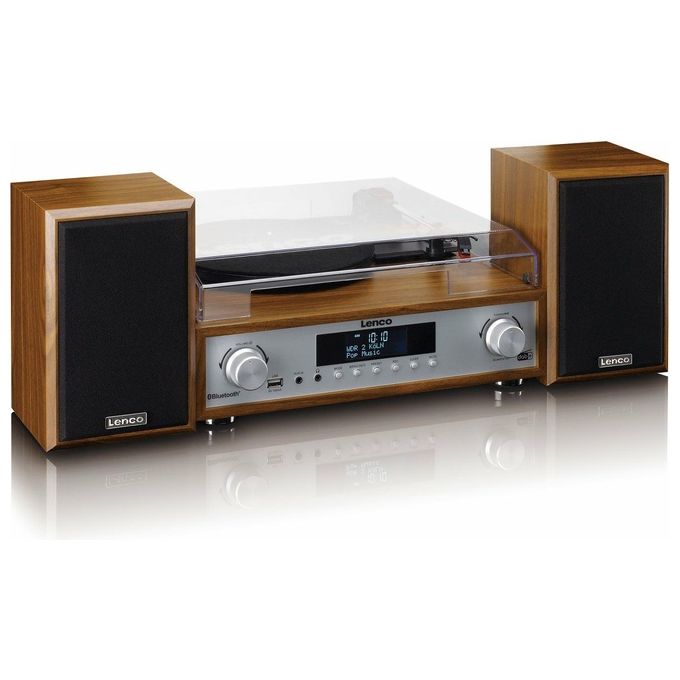 Lenco MC-160WD Sistema Hi-Fi All-in-One Giradischi Cinghia Radio DAB+ FM Bluetooth 5.0 10W USB AUX colore Legno