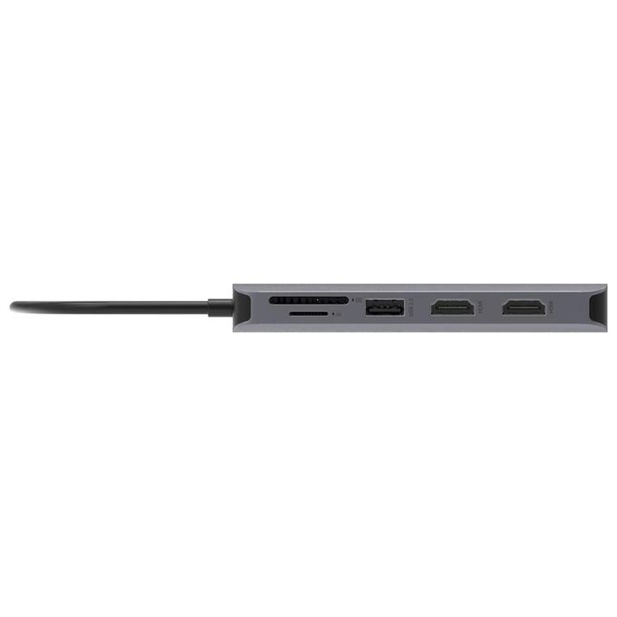 Acer HP.DSCAB.009 12-in-1 Type-C Dongle Multiporta con 2 HDMI 2 USB 3.2 Gen 1 2 USB 2.0 DisplayPort Ethernet Gigabit Lettore SD-MicroSD Uscita Audio 3.5 mm Power Delivery 100 W colore Argento