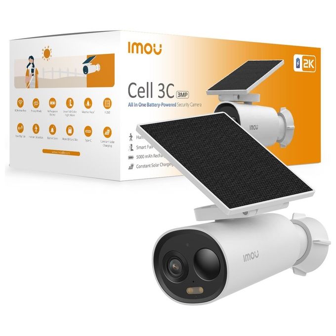 Imou IPC-K9DCP-3T0WE-V2-AE Cell 3C Telecamera IP da Esterno 3MP 2K QHD Wi-Fi Batteria 5000 mAh Pannello Solare IP66 colore Bianco