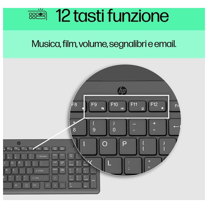 HP 664R5AA Tastiera Cablata 150 Full-size Layout Italiano USB-A 12 Tasti Funzione Plug and Play colore Nero