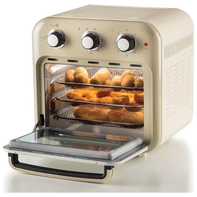 Ariete 4632 Friggitrice ad aria 2in1 con Forno Vintage 16 L 1400 W Timer 60 min Doppio Vetro Girarrosto colore Beige