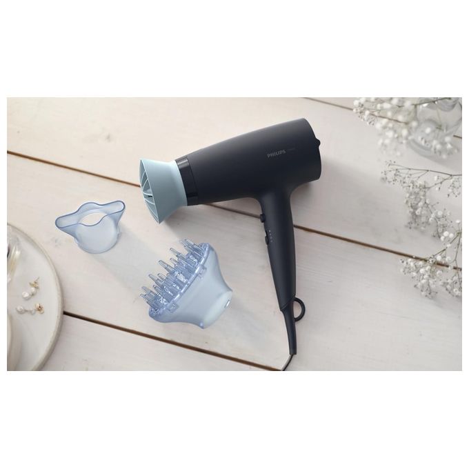 Philips BHD360-20 Serie 3000 Asciugacapelli 2100 W ThermoProtect Ionic 6 impostazioni con concentratore e diffusore colore Blu Marino