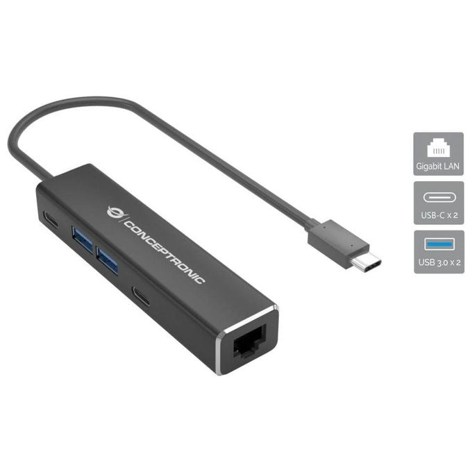 Conceptronic ABBY13B Replicatore di Porte e Docking Station per Laptop Cablato USB 3.2 Gen 1 Type-C Grigio