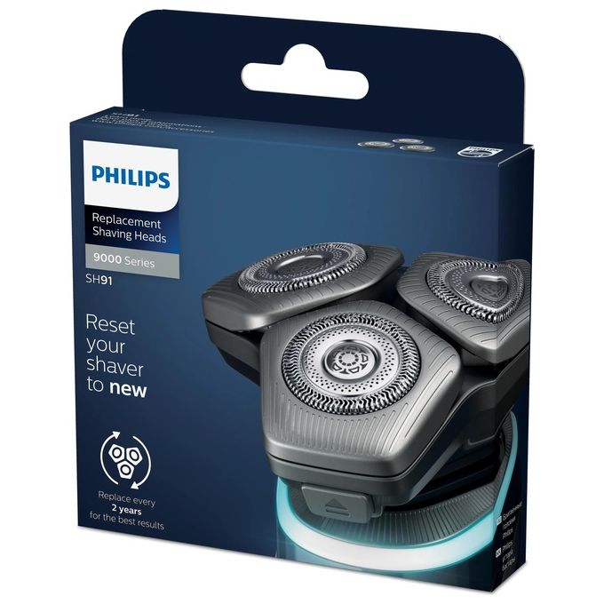 PHILIPS SH91-50 Testine di Ricambio per Rasoio Serie S8000 S9000 e Prestige 3 Pezzi Tecnologia NanoTech DualPrecision Autoaffilanti colore Nero