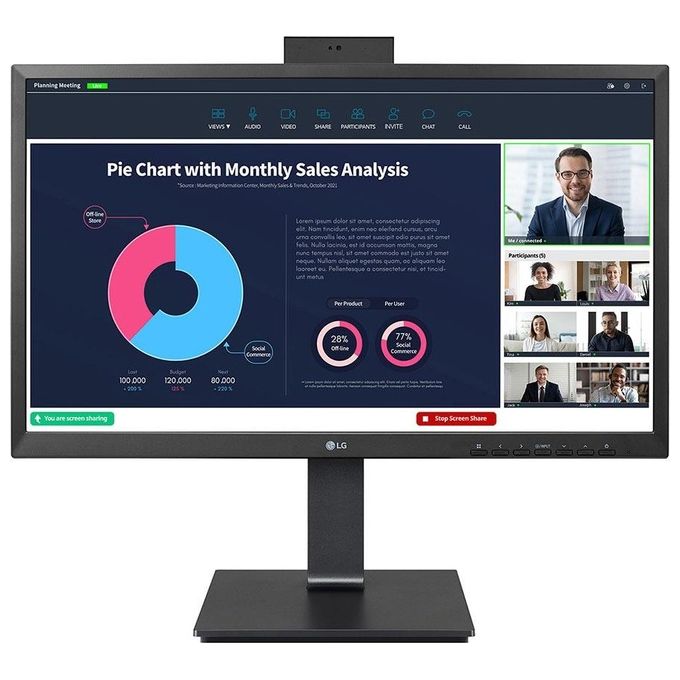 LG 24BP750C-B.AEU Monitor PC 23.8'' Full HD IPS con USB-C Alimentazione 65W Webcam Integrata colore Nero