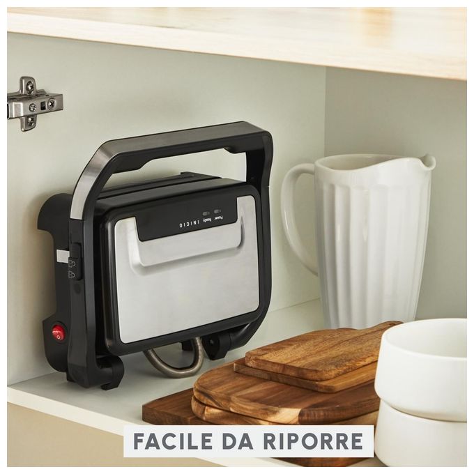 Moulinex GI270D10 Inicio Compact Grill per Panini 2 in 1 Piastre Antiaderenti Vassoio Raccogligocce 1000 W colore Nero