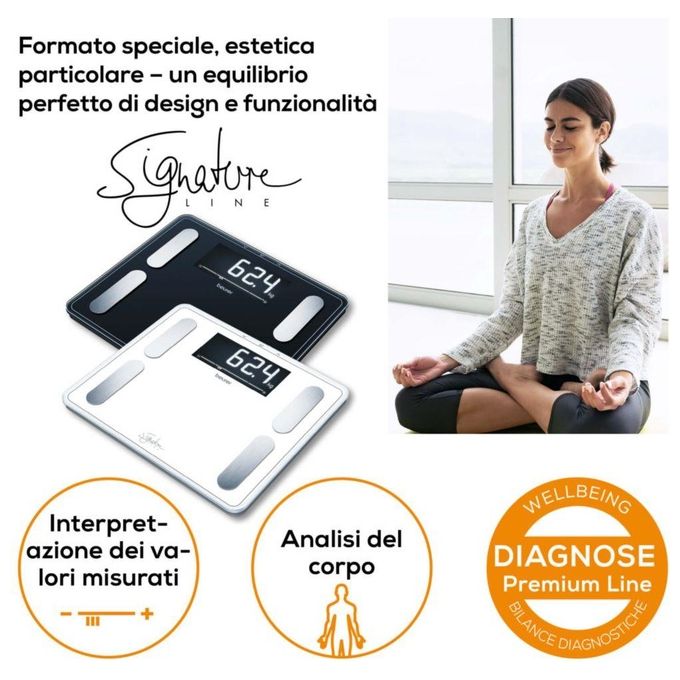 Beurer BF410 Signature Line Bilancia Pesapersone Diagnostica XXL 200 Kg 10 utenti BMI Massa Grassa colore Bianco