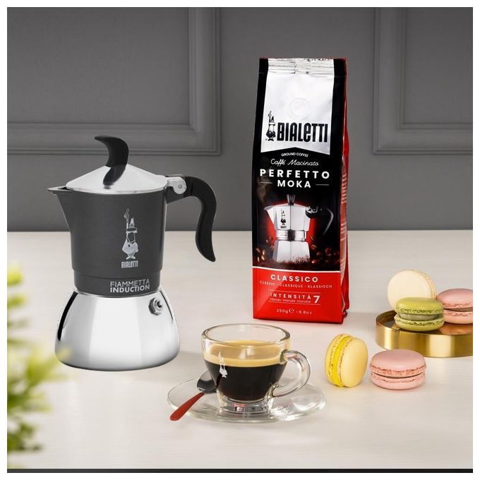 Bialetti 0007145 Fiammetta Caffettiera Moka per Induzione 4 Tazze colore Grigio