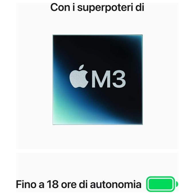 Apple MC8Q4T-A MacBook Air 13'' Notebook chip M3 CPU 8-core GPU 10-core 24GB RAM 512GB SSD colore Mezzanotte