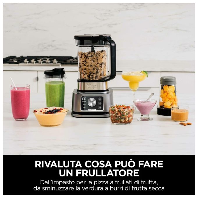 Ninja CB350EU Power Nutri Frullatore 3 in 1 1200W Smart Torque Auto-iQ caraffa 2.1L bicchiere 700ml ciotola 400ml colore Argento