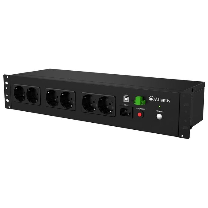 Atlantis Land A03-PDU1000-RC UPS Rack Off Line 800 VA 480 W 8 Prese Schuko Batteria 12V 9Ah Montaggio 19'' 2U colore Nero