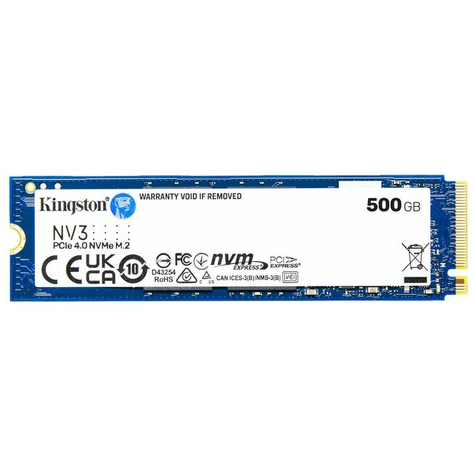 Kingston SNV3S-500G NV3 SSD interno M.2 2280 NVMe PCIe 4.0 500 GB 3D NAND lettura 5000 MB-s scrittura 3000 MB-s