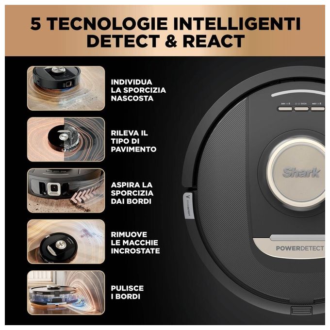 Shark RV2800ZEEU PowerDetect NeverTouch Pro Robot Aspirapolvere e Lavapavimenti 2 in 1 Navigazione 3D LiDAR Autonomia 100 min Wi-Fi-App colore Nero