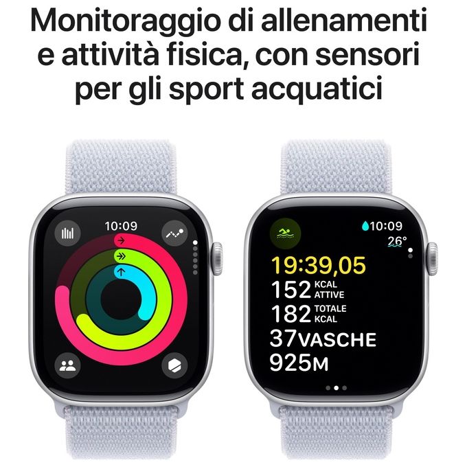 Apple MWWN3QL-A Watch Series 10 Smartwatch GPS 46mm Alluminio Sport Loop colore Argento Blu Nuvola